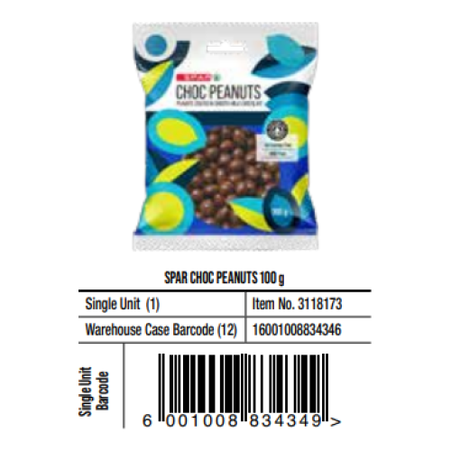SPAR CHOC PEANUTS 100Gx12'